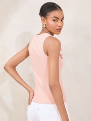 Lipsy Pink Flower Print Trim Detail Rib Vest Top - Image 4 of 4