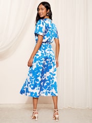 Friends Like These Blue Flutter Sleeve Printed Satin Midi Dress - Image 4 of 4