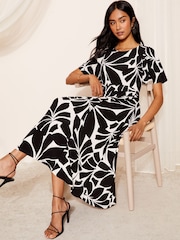 Friends Like These Black ITY Flutter Short Sleeve Midi Dress - Image 3 of 4