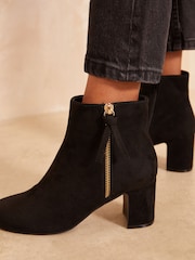 Friends Like These Black Zip Detail Mid Heel Faux Suede Ankle Boots - Image 2 of 4