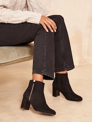 Friends Like These Black Zip Detail Mid Heel Faux Suede Ankle Boots - Image 3 of 4