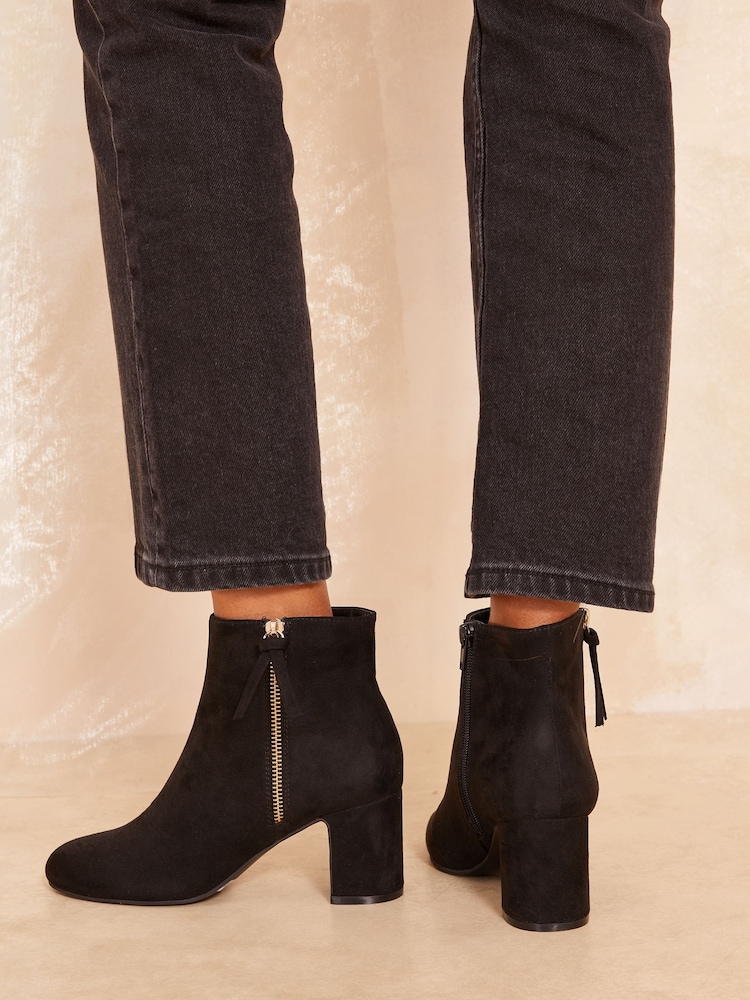 Friends Like These Black Zip Detail Mid Heel Faux Suede Ankle Boots - Image 4 of 4