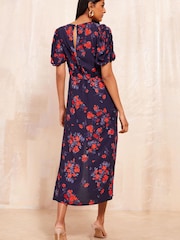 Friends Like These Blue Ruched Short Sleeve Midi Dress - Image 4 of 4