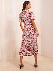 Friends Like These Red ITY Keyhole Flutter Short Sleeve Printed Midi Dress - Image 2 of 4
