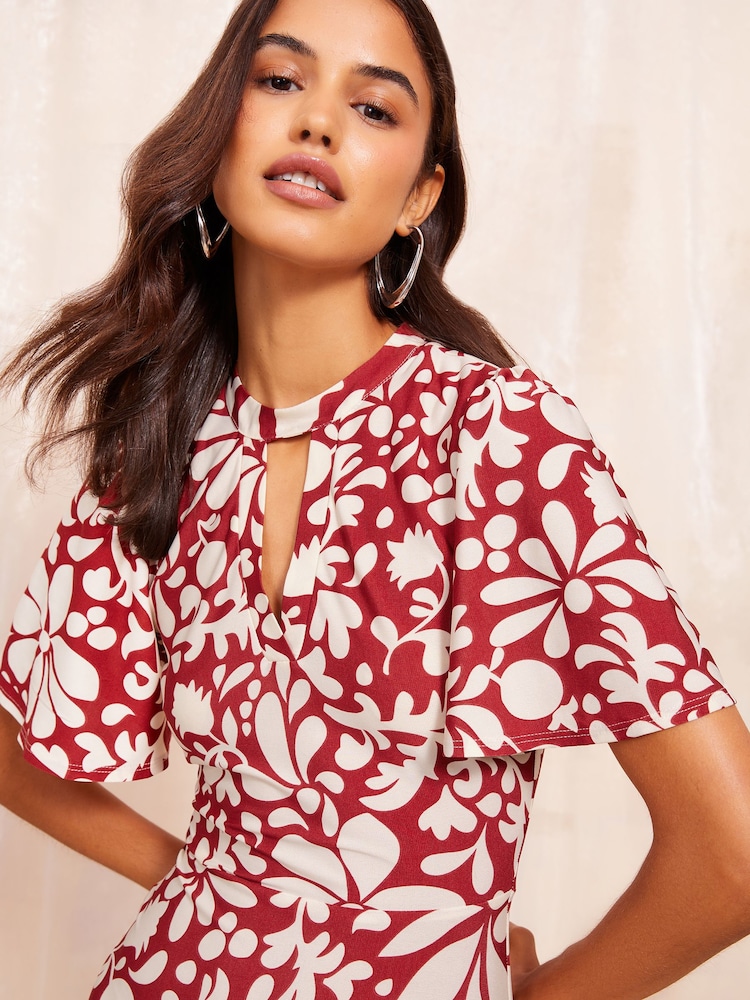 Friends Like These ITY Keyhole Flutter Mânecă scurtă Printed Midi Rochie - Image 3 of 4