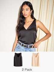 Friends Like These Black Satin Cami Tops 2 Pack - Image 1 of 8