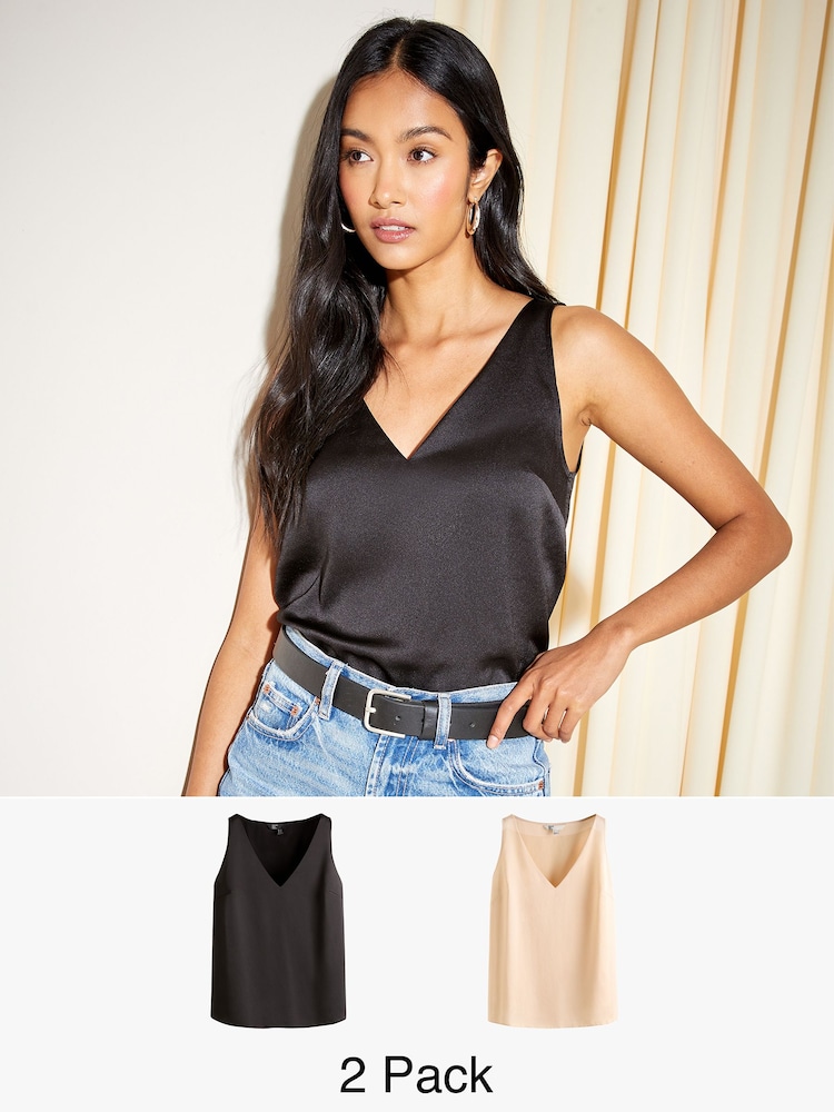 Friends Like These Black Satin Cami Tops 2 Pack - Image 1 of 8
