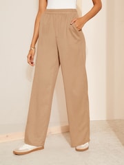 Friends Like These Brown Textured Wide Leg Trousers With Elasticated Waist - Image 1 of 4