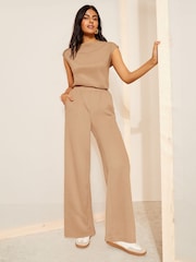 Friends Like These Brown Textured Wide Leg Trousers With Elasticated Waist - Image 3 of 4