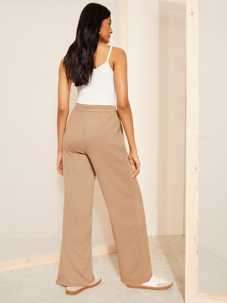 Friends Like These Brown Textured Wide Leg Trousers With Elasticated Waist - Image 4 of 4