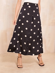Friends Like These Black Satin Polka Dot Print Maxi Skirt - Image 1 of 4