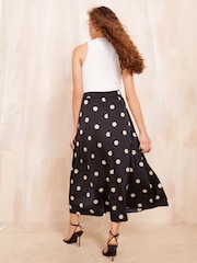 Friends Like These Black Satin Polka Dot Print Maxi Skirt - Image 2 of 4