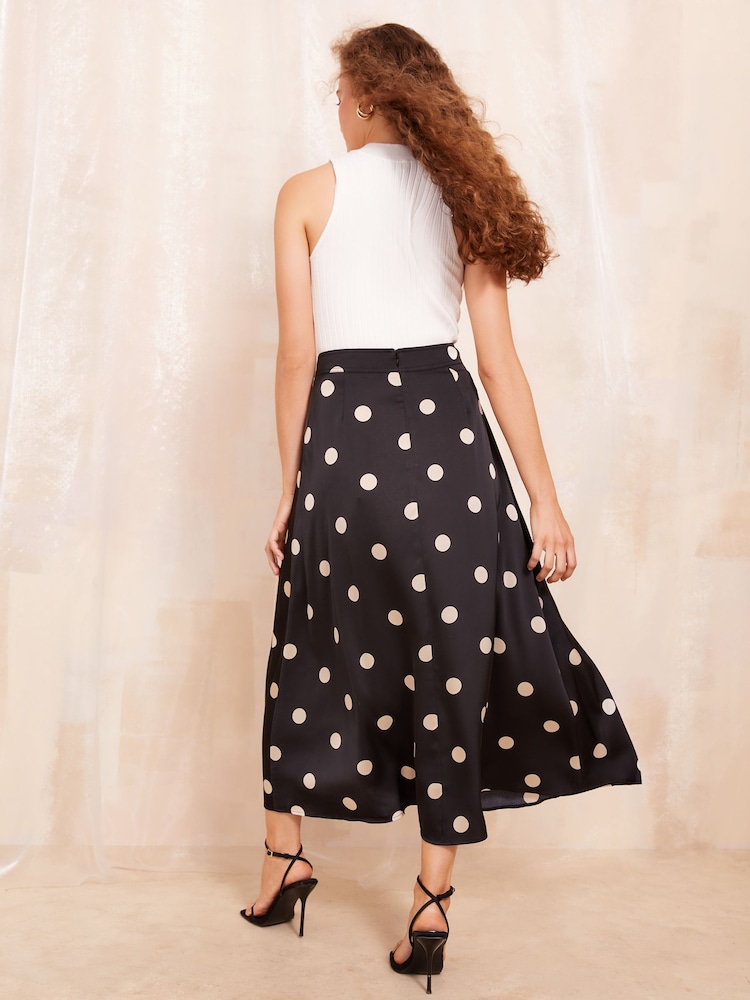 Friends Like These Black Satin Polka Dot Print Maxi Skirt - Image 2 of 4