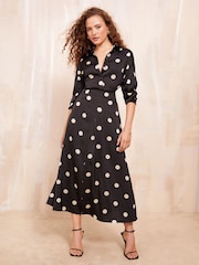 Friends Like These Black Satin Polka Dot Print Maxi Skirt - Image 3 of 4