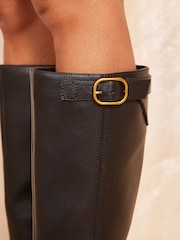 Friends Like These Black Buckle Strap High Leg Faux Leather Boots - Image 3 of 4