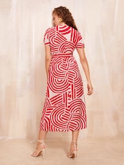 Friends Like These Red Short Sleeve Midi Belted Shirt Dress - Image 4 of 4