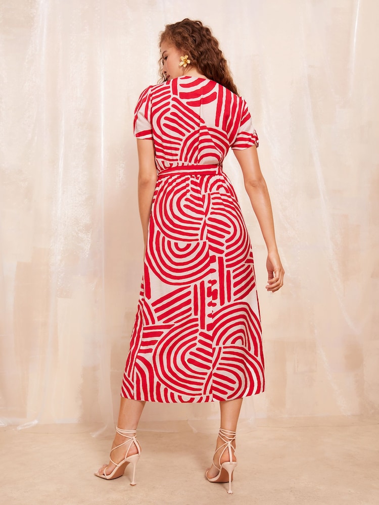 Friends Like These Red Short Sleeve Midi Belted Shirt Dress - Image 4 of 4