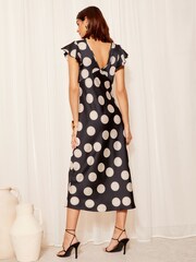 Friends Like These Black Satin Ruffle Sleeve Bias Cut Midi Dress - Image 4 of 4