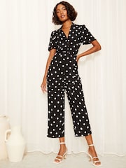 Friends Like These Black Collar Button Through Culotte Jumpsuit - Image 3 of 4