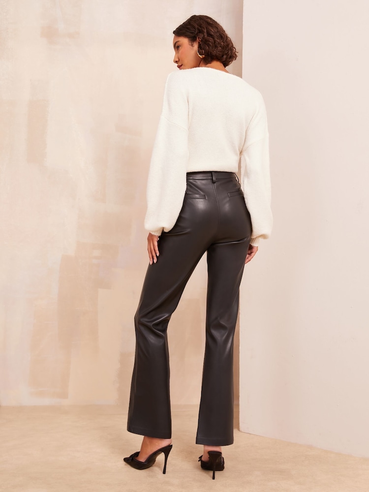 Friends Like These Black Faux Leather Straight Leg Trousers - Image 4 of 5