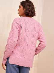 Friends Like These Pink Pointelle Stitch Detail Jumper - Image 4 of 4