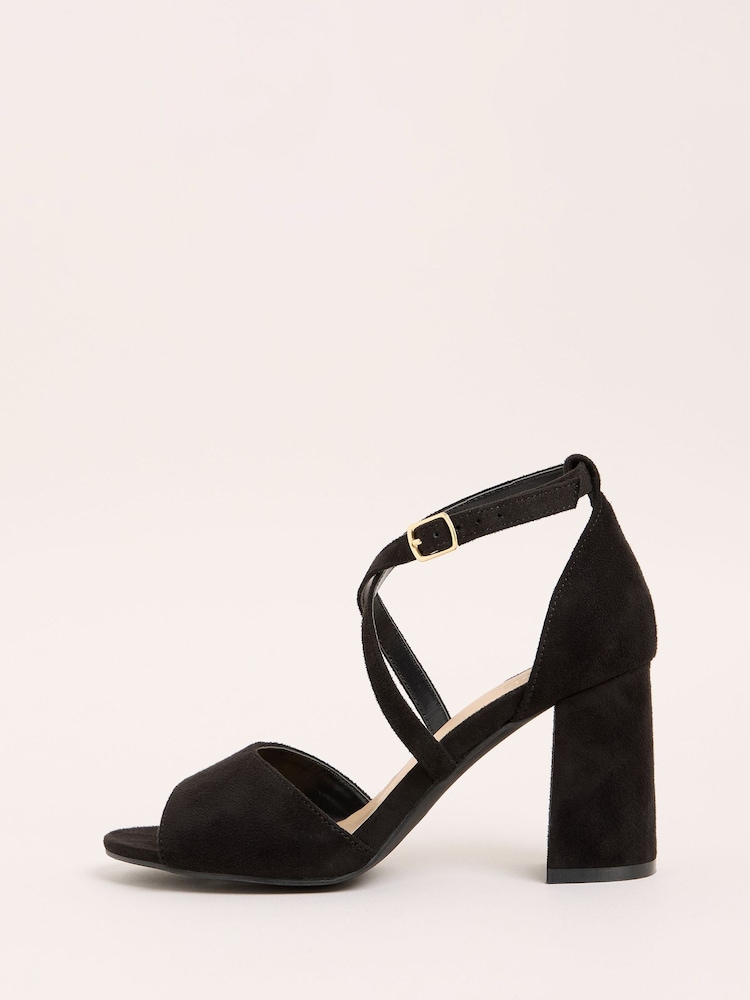Friends Like These Black Standard Fit Cross Strap Mid Block Heel Sandals - Image 5 of 5