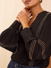 Love & Roses Black V-Neck Hardware Detail Blouse - Image 2 of 4