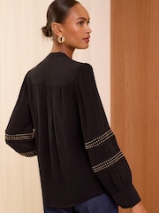 Love & Roses Black V-Neck Hardware Detail Blouse - Image 4 of 4