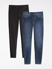 Friends Like These Black/Dark Blue Elasticated Waist 100% Cotton Jeggings 2 Pack - Image 6 of 7