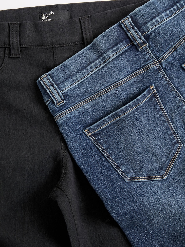 Friends Like These Black/Dark Blue Elasticated Waist 100% Cotton Jeggings 2 Pack - Image 7 of 7
