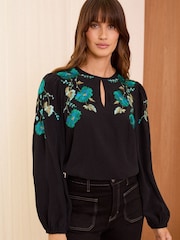 Love & Roses manga longa bordada Blouse - Imagem 1 de 4