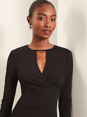 Lipsy Black Lace Sleeve Keyhole Ruched Long Sleeve Bodycon Midi Dress - Image 3 of 4