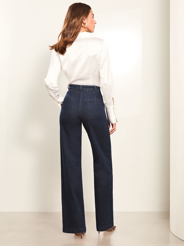 Lipsy Indigo Blue High Waist Tailored Wide Leg Jeans - Image 3 of 4