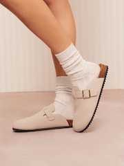 Friends Like These Stone Standard Fit Buckle Faux Suede Comfort Footbed Clogs - Image 2 of 5