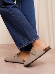 Friends Like These Stone Standard Fit Buckle Faux Suede Comfort Footbed Clogs - Image 3 of 5