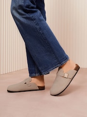 Friends Like These Stone Standard Fit Buckle Faux Suede Comfort Footbed Clogs - Image 4 of 5