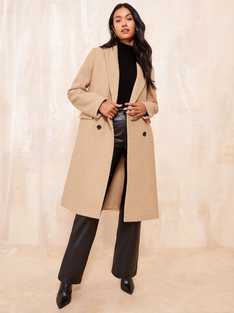 Friends Like These Brown Mid Length Boucle Coat - Image 1 of 4