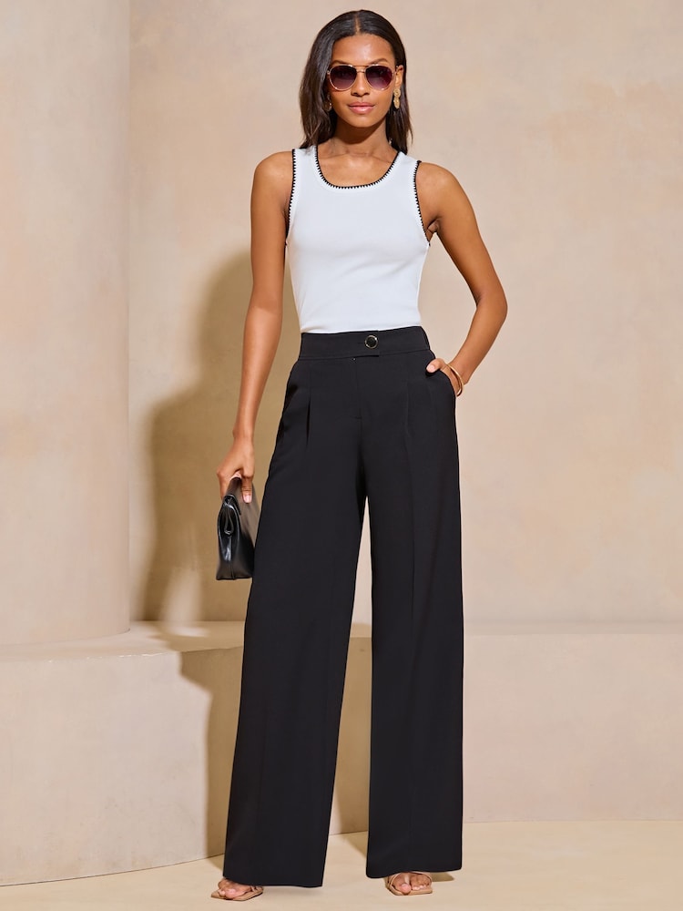 Lipsy Black Relaxed Wide Leg Tailored Trousers - Image 1 of 5