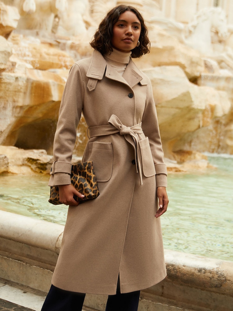 Friends Like These Natural Petite Belted Double Breasted Coat - Image 1 of 4
