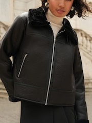 Friends Like These Black Bonded Aviator Style Jacket - Image 1 of 6