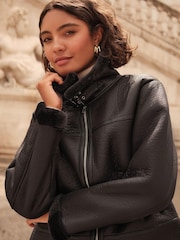 Friends Like These Black Bonded Aviator Style Jacket - Image 3 of 6