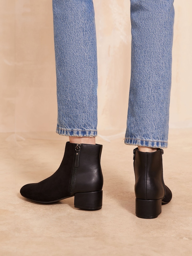 Friends Like These Black Standard fit Zip Low Heel Ankle Faux Leather and Suede Boots - Image 4 of 5