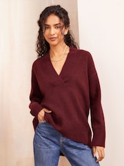 Friends Like These Red Deep V-Neck Longline Jumper - Image 1 of 4
