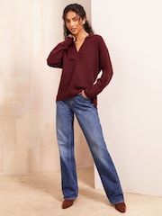 Friends Like These Red Deep V-Neck Longline Jumper - Image 2 of 4