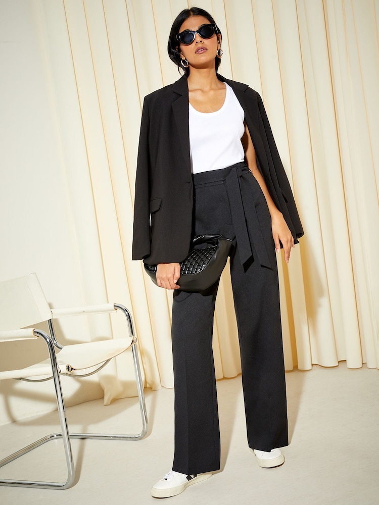 Friends Like These Black Wide Leg Textured Tailored Trousers - Image 4 of 4