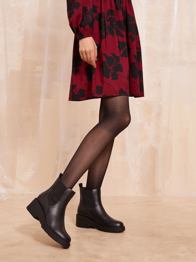 Friends Like These Black Wide Fit Chunky Wedge Faux Leather Chelsea Boots - Image 3 of 4