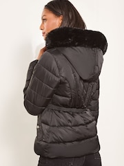Lipsy Black Cinched Waist Short Padded Coat - Image 2 of 4