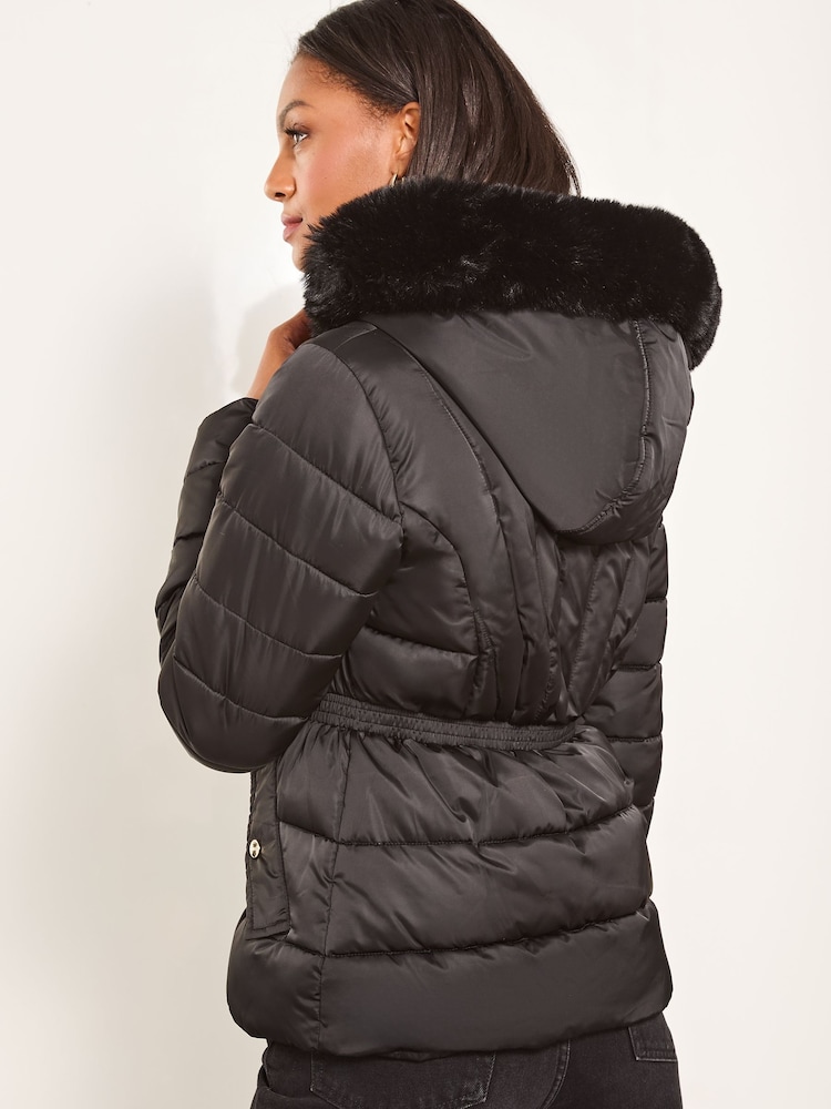 Lipsy Black Cinched Waist Short Padded Coat - Image 2 of 4