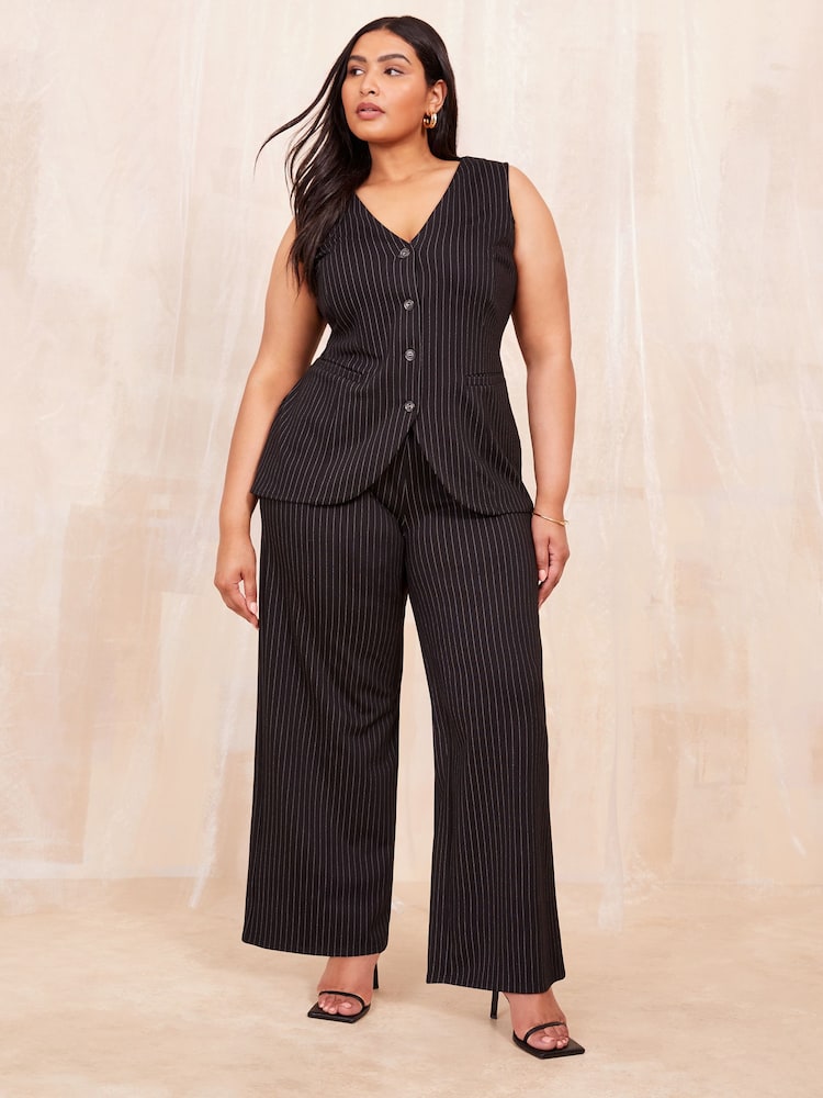 Curves Like These Grey Pinstripe Ponte Tailored Trousers - Image 1 of 4