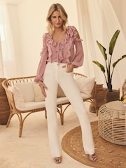 Friends Like These Pink Long Sleeve Cold Shoulder Millie Mackintosh Ruffle Blouse - Image 3 of 4